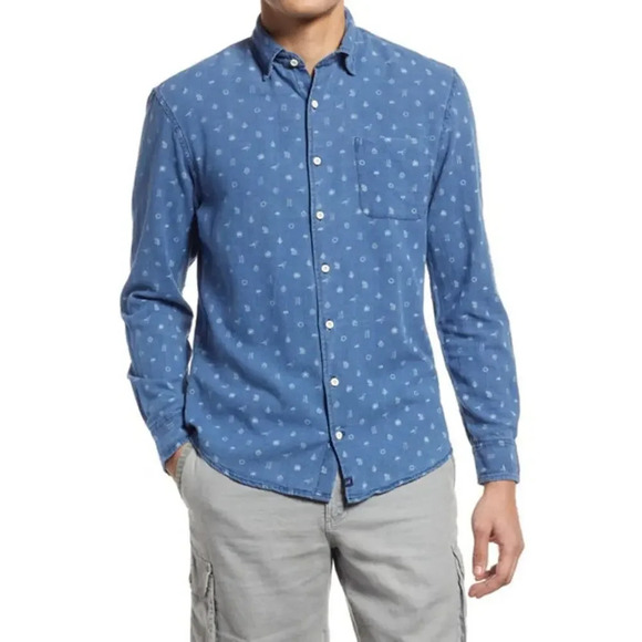 Johnnie-O Men's Medium Hangin' Out‎ Darcy Beach Chambray Button-Up Shirt - Picture 1 of 6